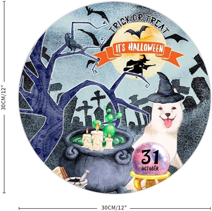 Retro Metal Sign 12"x12",Happy Halloween Scary Night Grave Witch Bats Trick Or Treat Dog Aluminum Tin Metal Sign for Home Living Room Bedroom Garden Farm Patio Decor Wall Art Poster