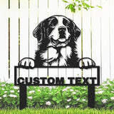 Personalized Metal St Bernard Dog Statue Garden Sign with Stakes, Custom Dog House Decor Sign Outdoor Garden Stake Plaque, Customized Decorative Yard Stake Art Backyard Decor Gardening Gift