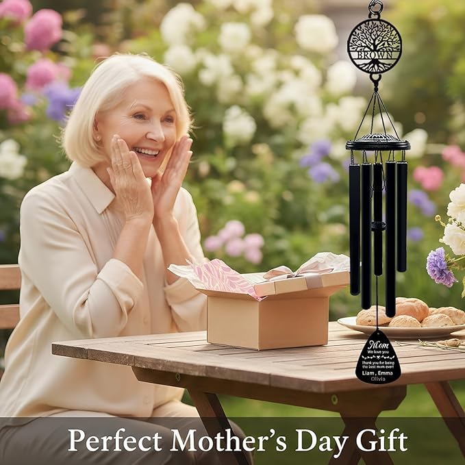 Personalized Mom Wind Chimes Birthday Gifts for Mom Valentines Day Gift for Mom from Daughter Son Outdoor Hanging Decoration
