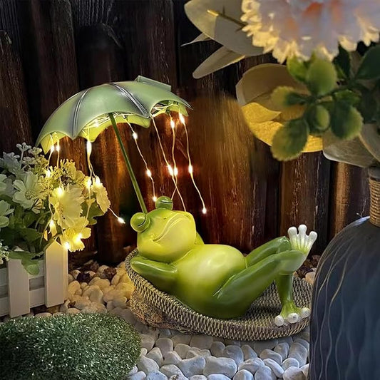 Banax Solar Outdoor Garden Decoration, Lazy Frog Animal Statue, IP65 Rated Waterproof Mini Pond Decorations, Resin Fairytale Art Ornament, Garden Gift for Family, Friends & Colleagues