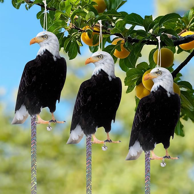 Owl to Keep Birds Away, 3 Pack Bird Scare Hawk Fake Owl, Reflective Hanging Bird Decoration, Bird Control Device to Keep Birds Pigeon Woodpecker Away from Patio Garden