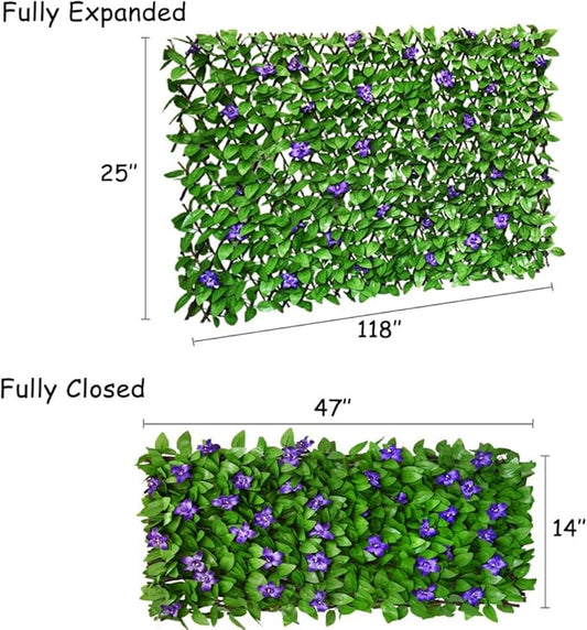 Expandable Privacy Screen with Artificial Flower for Balcony Patio Fence Greenery Privacy Fence Outdoor Purple Flowers 2pcs