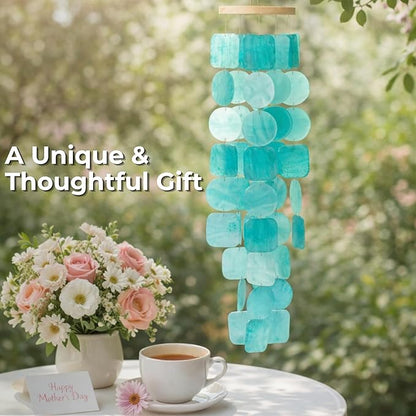 Solange & Frances Patio Decor, Garden Decor, Wind Chimes for Outdoors, Capiz Shells Windchimes for Outdoors. Unique, Gifts for Women (Turquoise)