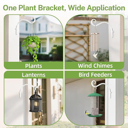 iDavosic.ly Plant Hangers Outdoor 2-Pack, 11.8 Inch Heavy Duty Iron Wall Brackets for Hanging Plants, Baskets, Bird Feeders, Lanterns, Wind Chimes, Indoor Metal Hooks for Garden Porch Patio, White