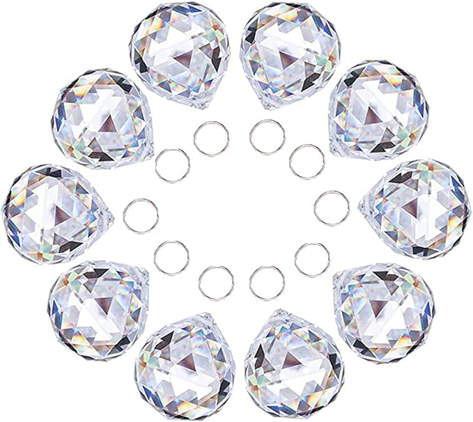 H&D 10pcs 30mm Clear Crystal Ball Feng Shui Lamp Prism Rainbow Suncatcher Wedding Decor Ceiling Lamp Lighting Hanging Drop Pendants