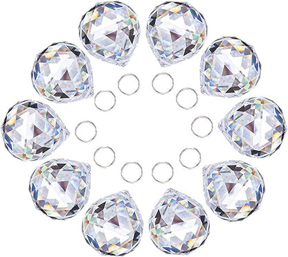H&D 10pcs 30mm Clear Crystal Ball Feng Shui Lamp Prism Rainbow Suncatcher Wedding Decor Ceiling Lamp Lighting Hanging Drop Pendants