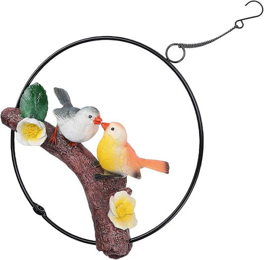 Zerodis Hanging Birds Statue Exquisite Decoration with Iron Ring Perfect for Garden and Patio Decor (Green Yellow) (Green Yellow) ()