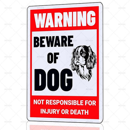 Beware of Dog Sign Cavalier King Charles Spaniel Metal Sign Warning Beware of Dog Signs for Fence Outdoor Farm Garden Gate Home Yard Decor 12x16 Inch