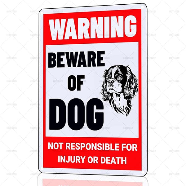Beware of Dog Sign Cavalier King Charles Spaniel Metal Sign Warning Beware of Dog Signs for Fence Outdoor Farm Garden Gate Home Yard Decor 12x16 Inch