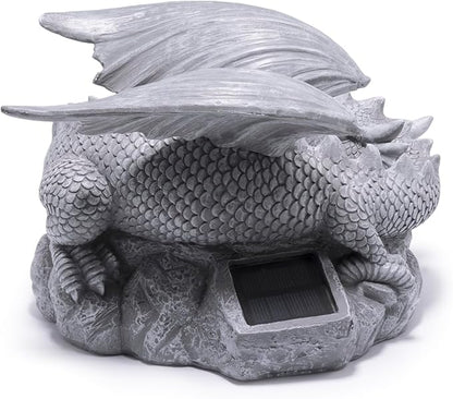 basen Solar Dragon Garden Statue Outdoor Decor, Resin Flying Dragon Figurine with LED Light, Solar Powered Fantasy Yard Art for Lawn Patio Porch Pathway, Weather Resistant