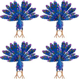 4 Pcs Metal Peacock Statue Set, Colorful Iron Garden Decor Outdoor, Vibrant Tail Spread Peacock Yard Art Sculpture for Patio Lawn Entryway, Weather Resistant Housewarming Gift