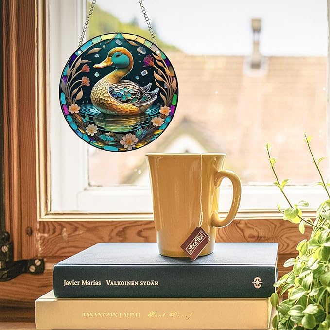 Duck Acrylic Window Hanging,Stained Window Hanging Decor Colorful Ornament,Stained Two-Sided Panel Hangings Decoration,Acrylic Suncatcher for Garden Kitchen Living Room