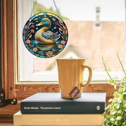 Duck Acrylic Window Hanging,Stained Window Hanging Decor Colorful Ornament,Stained Two-Sided Panel Hangings Decoration,Acrylic Suncatcher for Garden Kitchen Living Room