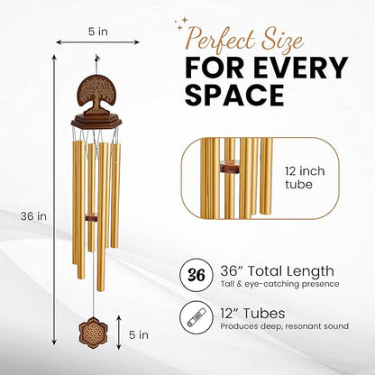 Wind Chimes Outdoor - Sympathy Gift for Loss of a Loved one, 36" Funeral Gift Includes a Letter from Heaven & Keepsake Keychain, Deep Toned, Double Sided Engraving Hexagonal Pendant - Golden