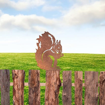 Rusty Squirrel Garden Ornament, Rusty Squirrel Silhouette to Screw in Wood, Metal Garden Decoration, Metal Garden Decor, Fence Topper, Gift Idea for Garden or Wildlife Loverent