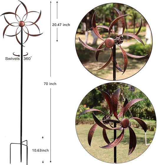Wind Spinner Outdoor Copper Metal Garden Large Wind Spinners with Dual Kinetic Spinning Blades for Yard Lawn and Patio Decor 70x20 Inches