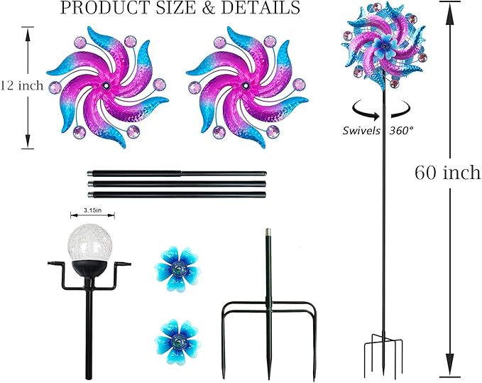 69" Metal Wind Spinners Outdoor with Plant Rack,3 Legs Colorful Windmill for Yard, Kinetic Yard Art, Waterproof Large Wind Sculptures for Garden Backyard Outdoor Decor Lawn Ornaments for Outside
