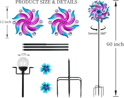 69" Metal Wind Spinners Outdoor with Plant Rack,3 Legs Colorful Windmill for Yard, Kinetic Yard Art, Waterproof Large Wind Sculptures for Garden Backyard Outdoor Decor Lawn Ornaments for Outside