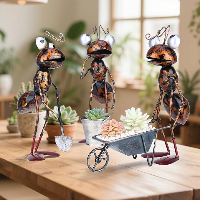 3-Piece 13" Busy Working Ants Metal Garden Statues for Outdoor Decor, Funny Metal Yard Art for Home Decoration, Handmade Retro Statue Gift for Garden Lovers, Women, and Men, for Various Settings