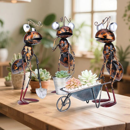 3-Piece 13" Busy Working Ants Metal Garden Statues for Outdoor Decor, Funny Metal Yard Art for Home Decoration, Handmade Retro Statue Gift for Garden Lovers, Women, and Men, for Various Settings