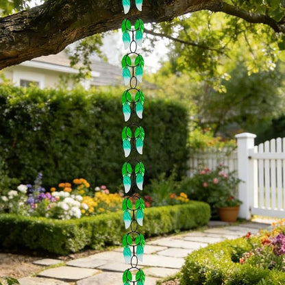 dreamysoul Rain Chains for Outside, 7.87FT Adjustable Green Glass Leaf Rain Chain, Rain Catcher Chains for Gutters Downspout, Eaves, Drainage