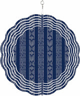 Abstract Geometric Striped Round Wind Spinner 10", 3D Stainless Steel Wind Spinners for Yard and Garden Navy Blue Indoor Outdoor Metal Hanging Craft Ornaments for Porch Lawn Home Party Decoration