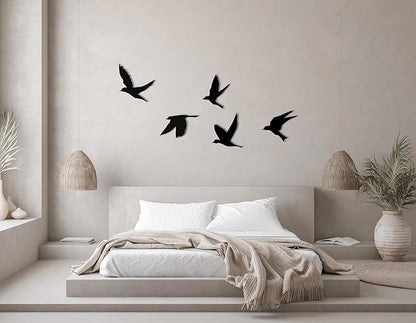 Birds Metal Wall Decor Set of 5, Minimalist Bird Flock Wall Art, Metal Garden Decorations, Home Decor, Modern Home Decoration, Birds Sign for Living Room, Birds Wall Hangings for Office, Bird Art (Gold, 5" / 13 cm - SMALL)