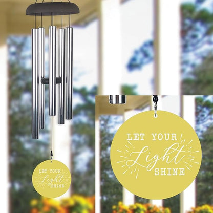 Inspirational Wind Chime Let Your Light Shine with Yellow Sail, Outdoor Hanging Chime for Garden, Porch, or Patio, Motivational Quote Gift with Soothing Sound