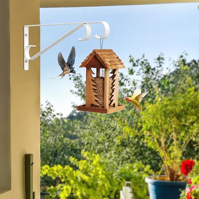 Plant Hangers Outdoor，2 Pack 15.4 Inch Hanging Plant Hooks,Heavy Duty Wall Plant Hanger,Plant Hanger Bracket for Bird Feeders, Planters, Lanterns, Wind Chimes, Wihte