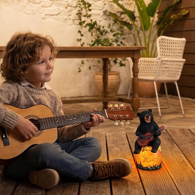 PETAFLOP Solar Bear Guitar Garden Decor, Outdoor Ornament for Patio Porch Yard, Heartwarming Housewarming Gift