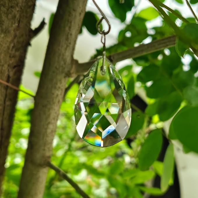 12 PCS Clear Crystal Glass Prism Suncatcher, Christmas Hanging Ornaments, Rainbow Pendants Maker, Hanging Crystals Prisms for Windows, Xmas Tree Decorations for Home Decor
