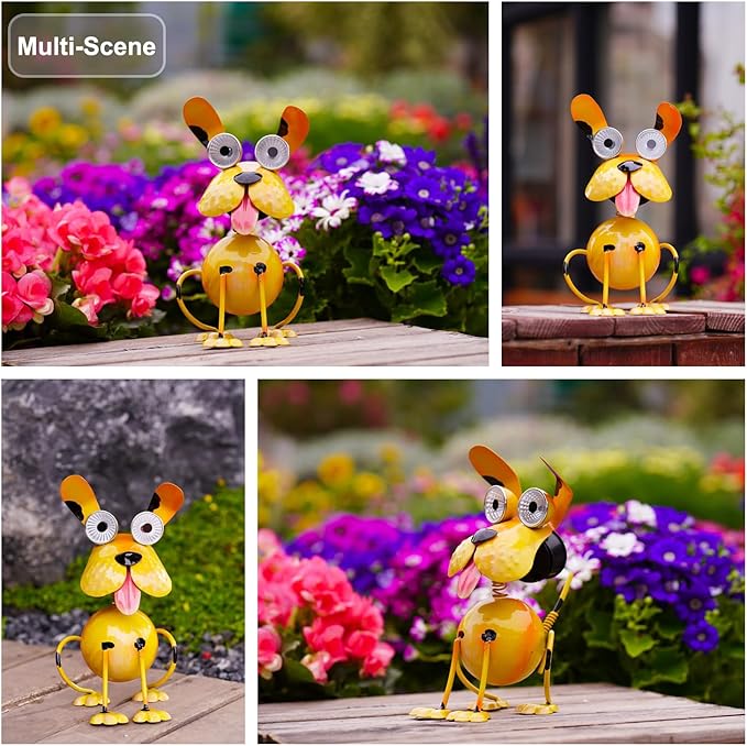 Dog Solar Lights Outdoor,Yard Art Metal Dog Statues,Outdoor Funny Statue for Garden Decor Yard Lawn Ornaments