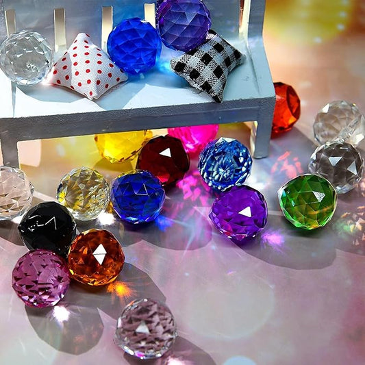 20pcs DIY Crystal Prism Suncatcher for Windows Hanging, 20mm Clear Glass Crystal Sun Catcher Beads Pendants Maker Balls for Indoor Outdoor Garden Feng Shui Home Decor Black