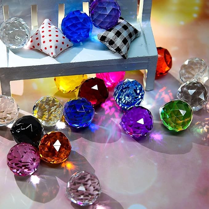 20pcs DIY Crystal Prism Suncatcher for Windows Hanging, 20mm Clear Glass Crystal Sun Catcher Beads Pendants Maker Balls for Indoor Outdoor Garden Feng Shui Home Decor Light Purple