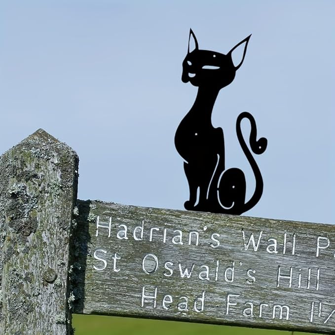 Metal Cat Garden Decor,Black Cat Silhouette Yard Lawn Outdoor Decorations,Weather Resistance Steel Cat Decor for Cat Lovers (B)