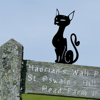 Metal Cat Garden Decor,Black Cat Silhouette Yard Lawn Outdoor Decorations,Weather Resistance Steel Cat Decor for Cat Lovers (B)
