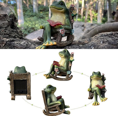 Solar Garden Statues Miniature Frog Figurine Thanksgiving Decor with Succulents and 7 LED Lights Outdoor for Patio Yard Balcony Lawn - Unique Housewarming Birthday Gifts for Women Mom Family Friends