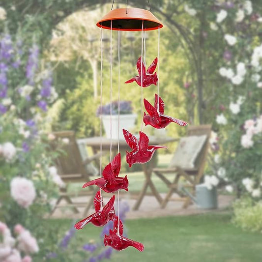 Cardinal Solar Wind Chimes for Outside, Solar Powered Red Bird Chime Light, Cardinal Gifts for Mother Mom Grandma Women Birthday, Hummingbird Decor for Patio, Deck, Yard, Garden, Home