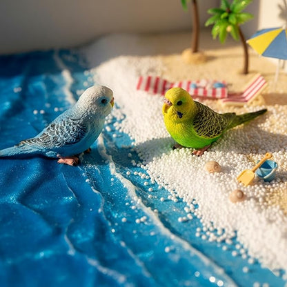LOGOFUN 2pcs Simulation Birds Figrines Plastic Parakeets Statue Model Wildlife Garden Decoration (Green + Blue) - 3.14X1.26X0.90in