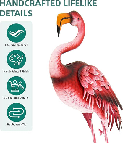 Extra-Large Flamingo Statue, 37.2" Handmade Metal Flamingo Yard Decor with Ground Stakes, Unique Outdoor Lawn Ornaments for Garden Patio, Vintage Pink Sculpture Gift for Housewarming Party