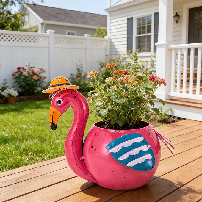 Flamingo Planter Small Succulent Pots Metal Animal Planters, Decorative Flower Pot Indoor Garden Decor Yard Art Statues