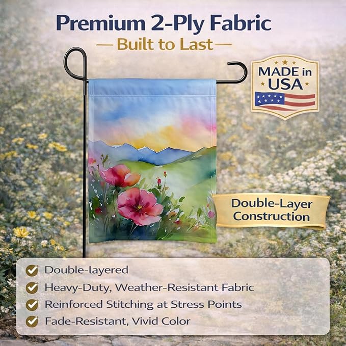 Caroline's Treasures North Dakota Wild Prairie Roses in Watercolor Garden Flag Mailbox Flag Decorative Yard Flag Banner Outside Patio Artwork Yard Flower Beds, Garden Size, Multicolor