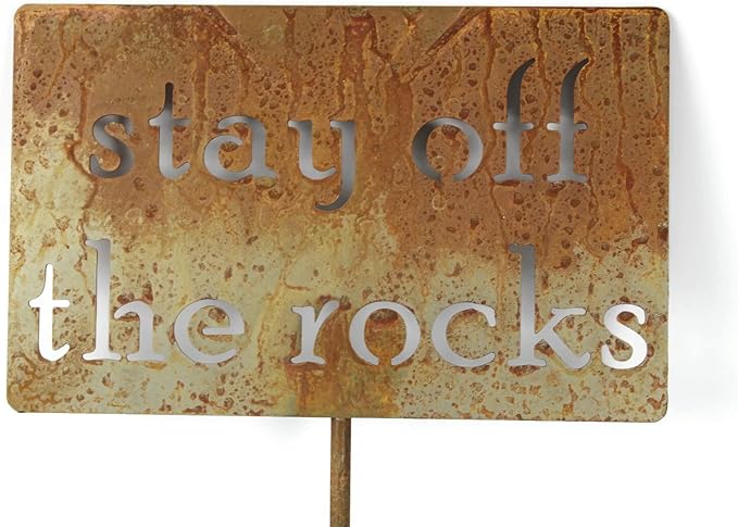 Classic Metal Garden Markers Clearance Items 20 to 33 Inches Tall (stay off the rocks 21", Naturally Rusted)