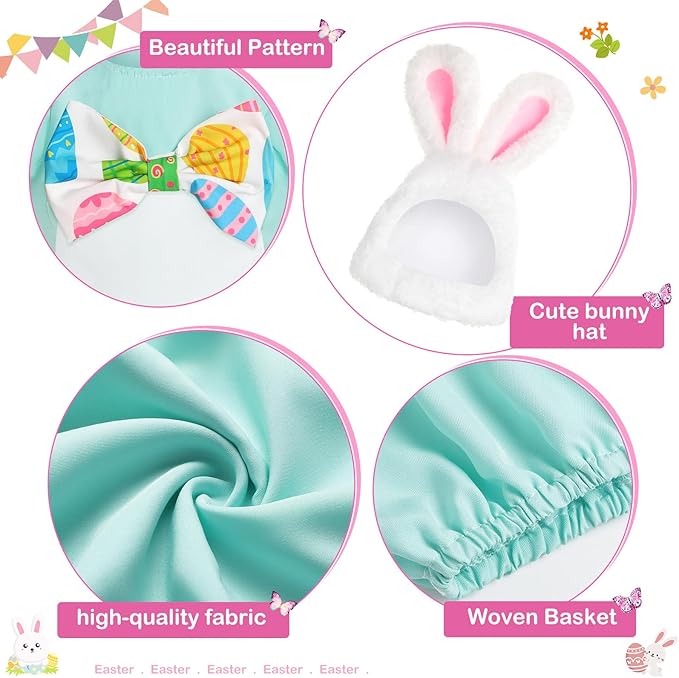 FuWeave Easter Bunny Goose Outfit Easter Egg Porch Goose Costume for Cement Plastic Geese Statue Spring Outdoor Garden Yard Patio Decoration(Baby Blue,17 Inches,Cute Bunny)