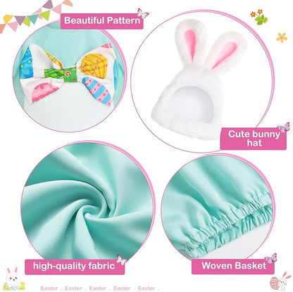 FuWeave Easter Bunny Goose Outfit Easter Egg Porch Goose Costume for Cement Plastic Geese Statue Spring Outdoor Garden Yard Patio Decoration(Baby Blue,17 Inches,Cute Bunny)