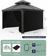 Gazebo Curtains Outdoor Waterproof - 10'Wx10'Lx7'H Weatherproof Patio Pergola Outside Curtains, Gazebo Universal Replacement Privacy Curtains, 4 Panels Sidewall Drapes with Zipper, Black