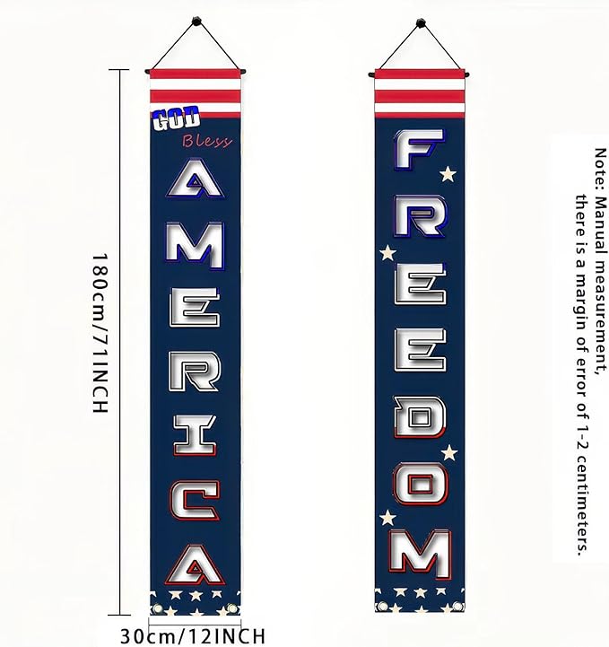BlissYard 2Pcs Patriotic Themed Door Banners 4th of July Decorations Freedom America Banner Hanging Porch Signs Banners for Independence Veterans Day Memorial for Front Yard Indoor Outdoor Supplies