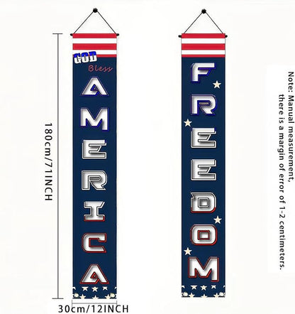 BlissYard 2Pcs Patriotic Themed Door Banners 4th of July Decorations Freedom America Banner Hanging Porch Signs Banners for Independence Veterans Day Memorial for Front Yard Indoor Outdoor Supplies