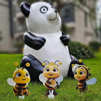 Bee Garden Stakes Decor – Metal Outdoor Yard Art, Rustproof Lawn Ornaments for Garden Patio Flower Bed, Hand-Painted 2D Bee Set of 3