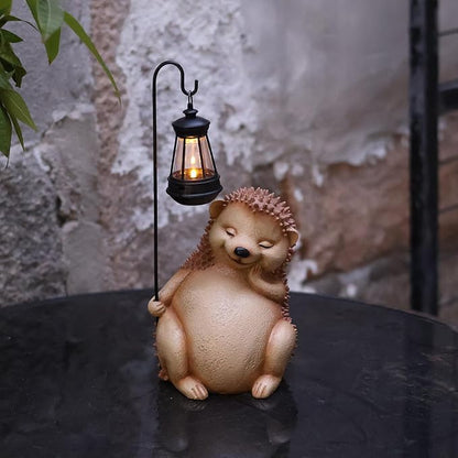 Solar Garden Statue, Cute Resin Animal Figurine with Solar Lantern Outdoor Decor for Patio Lawn Yard Pathway, Unique Housewarming Birthday Gift for Mom and Grandma (Hedgehog)